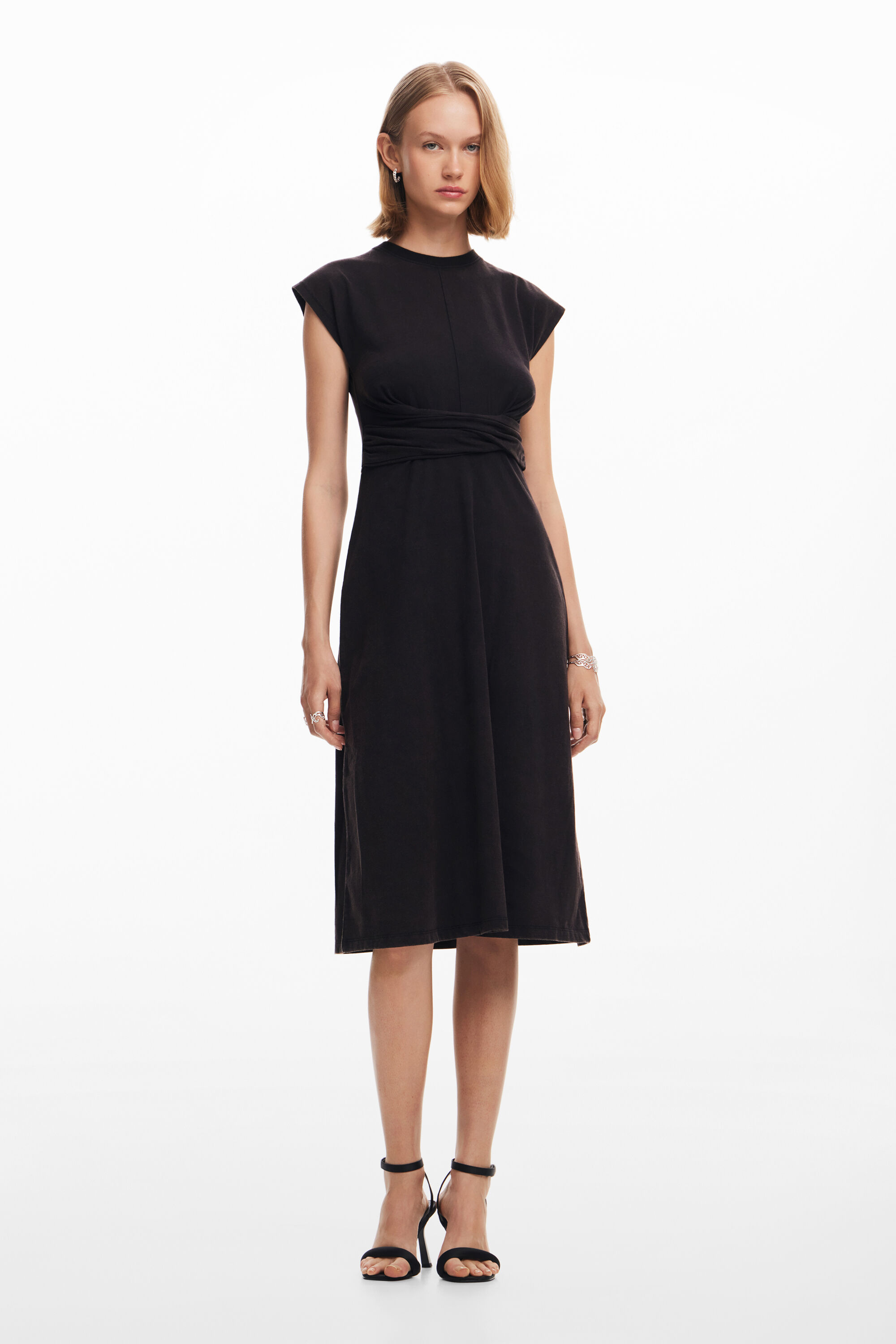 vestido midi franzido