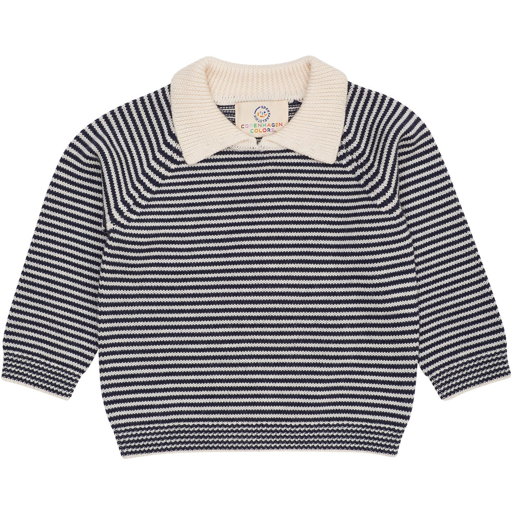 Køb COPENHAGEN COLORS Cream/Navy Stripe Merino Striped Bluse W. Krave