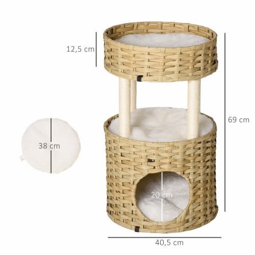 Caverna de arranhar para gatos em rattan da PawHut