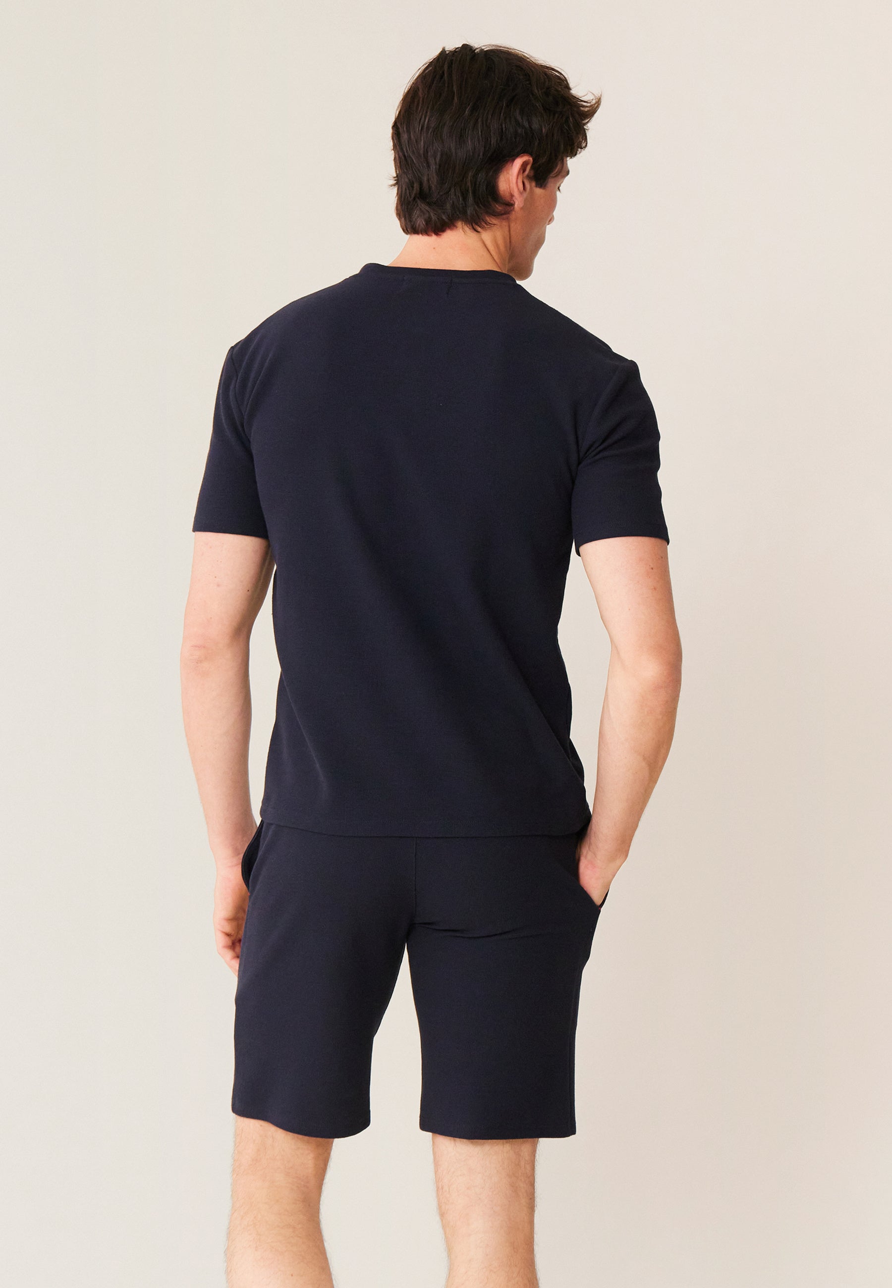T-shirt de pyjama en coton gaufré-Marc-André Marine