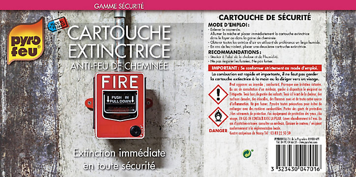 Cartouche extinctrice anti-feu de cheminée Pyrofeu