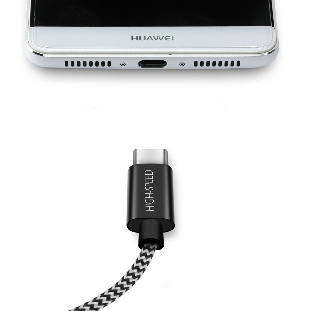 (2m) 2.1A USB A auf USB C Ladekabel Datenkabel Nylon - Schwarz / Weiss