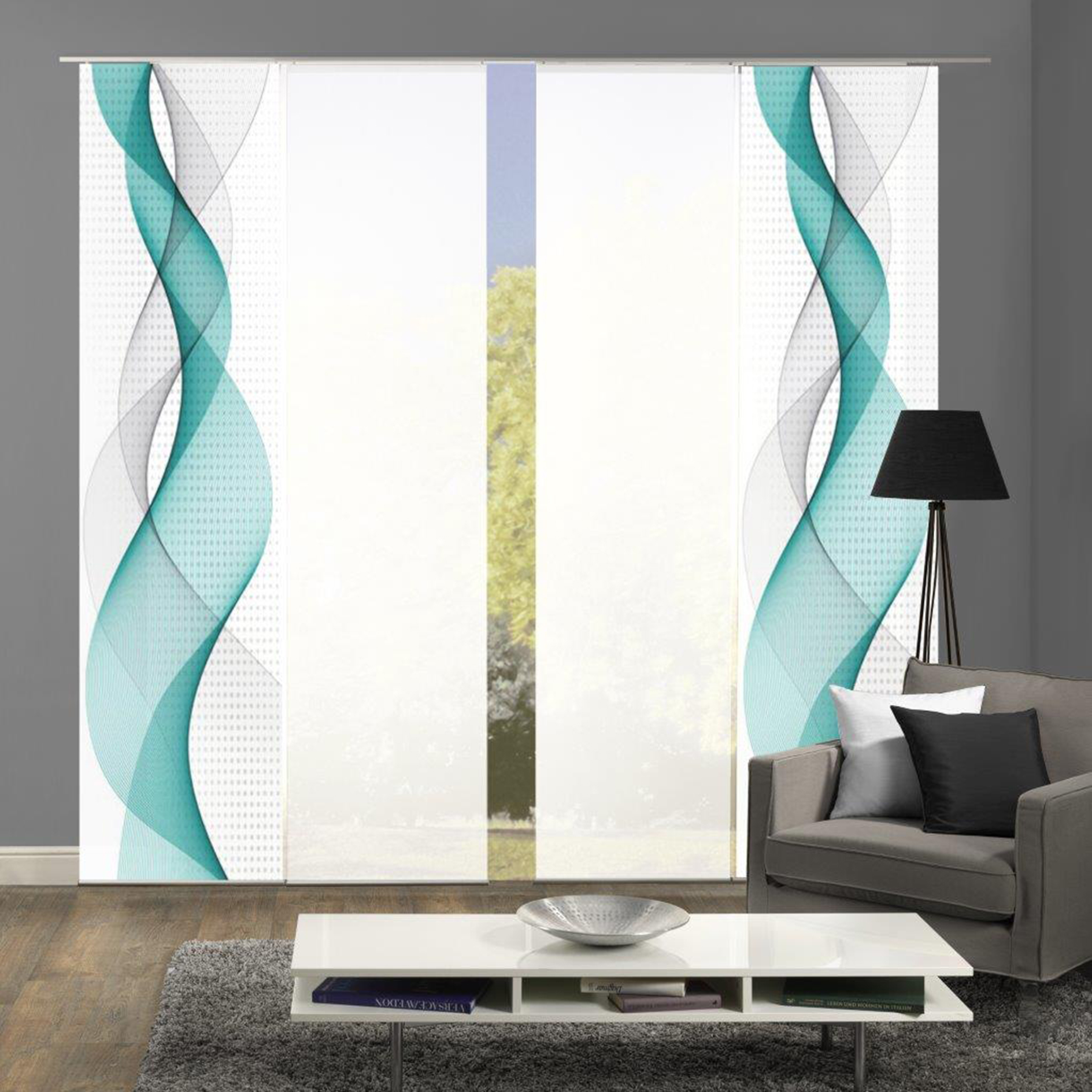4-teiliges Schiebevorhang-Set OPALIA - türkis - je 60x245 cm