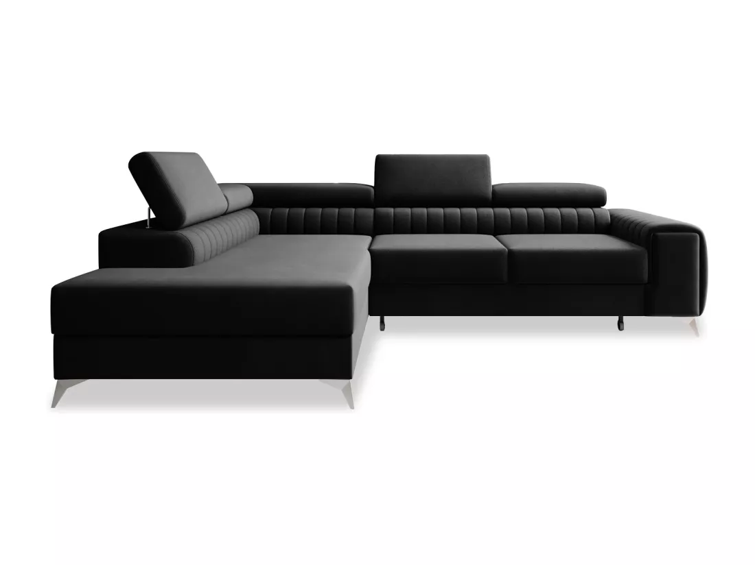 Canapé d'angle gauche convertible Isaac Velours Noir