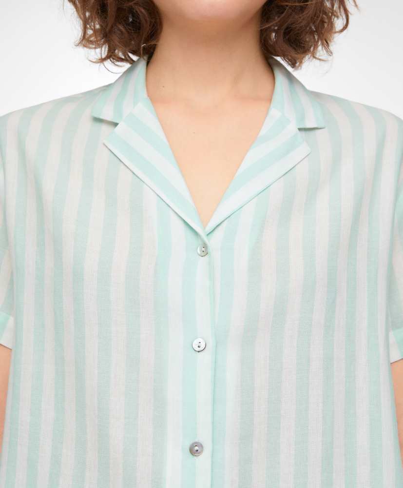 Camisa de manga curta, 100% algodão, listrada.