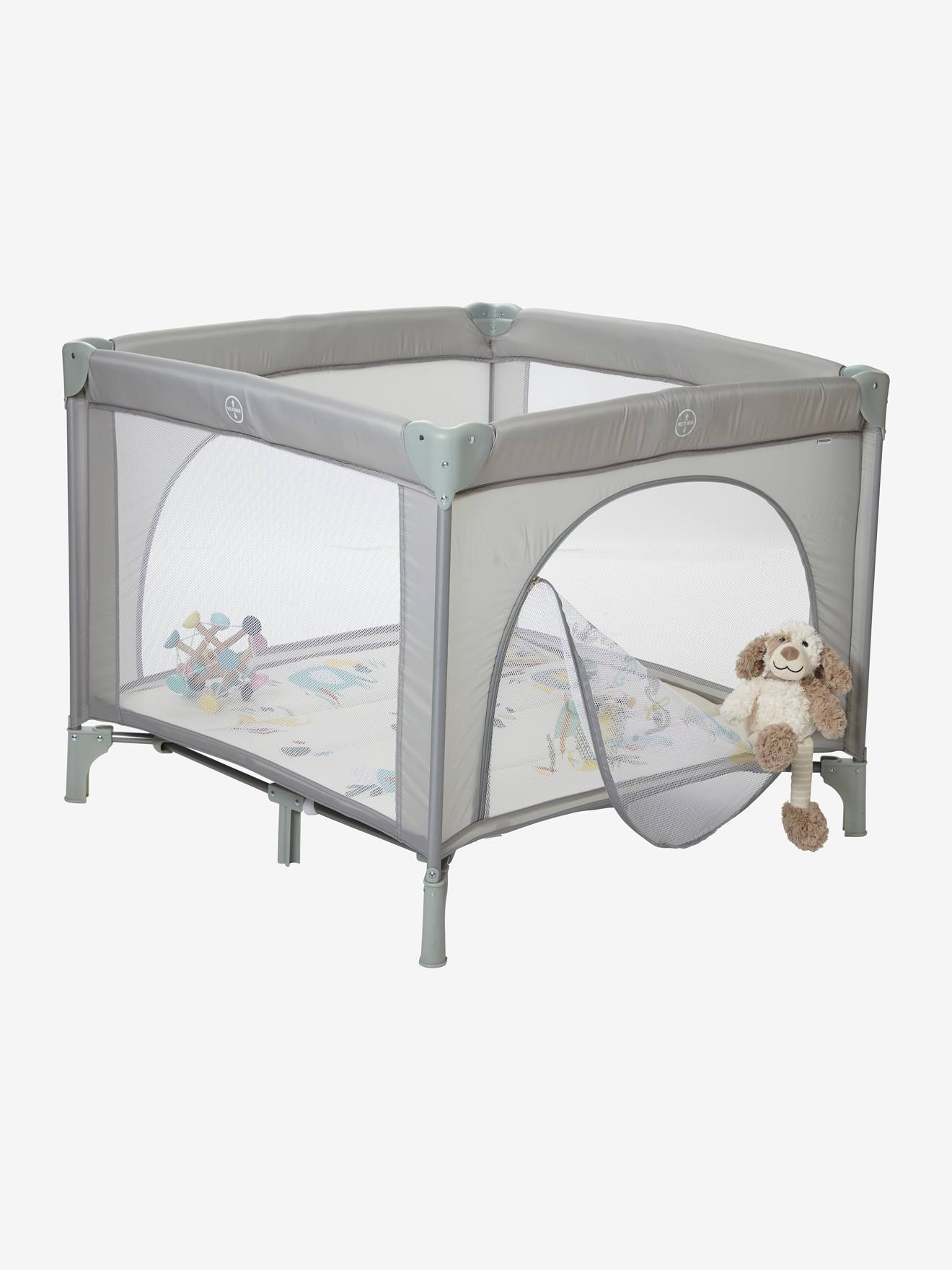 Cercadinho portátil dobrável Baby'park azul escuro liso com estampas
