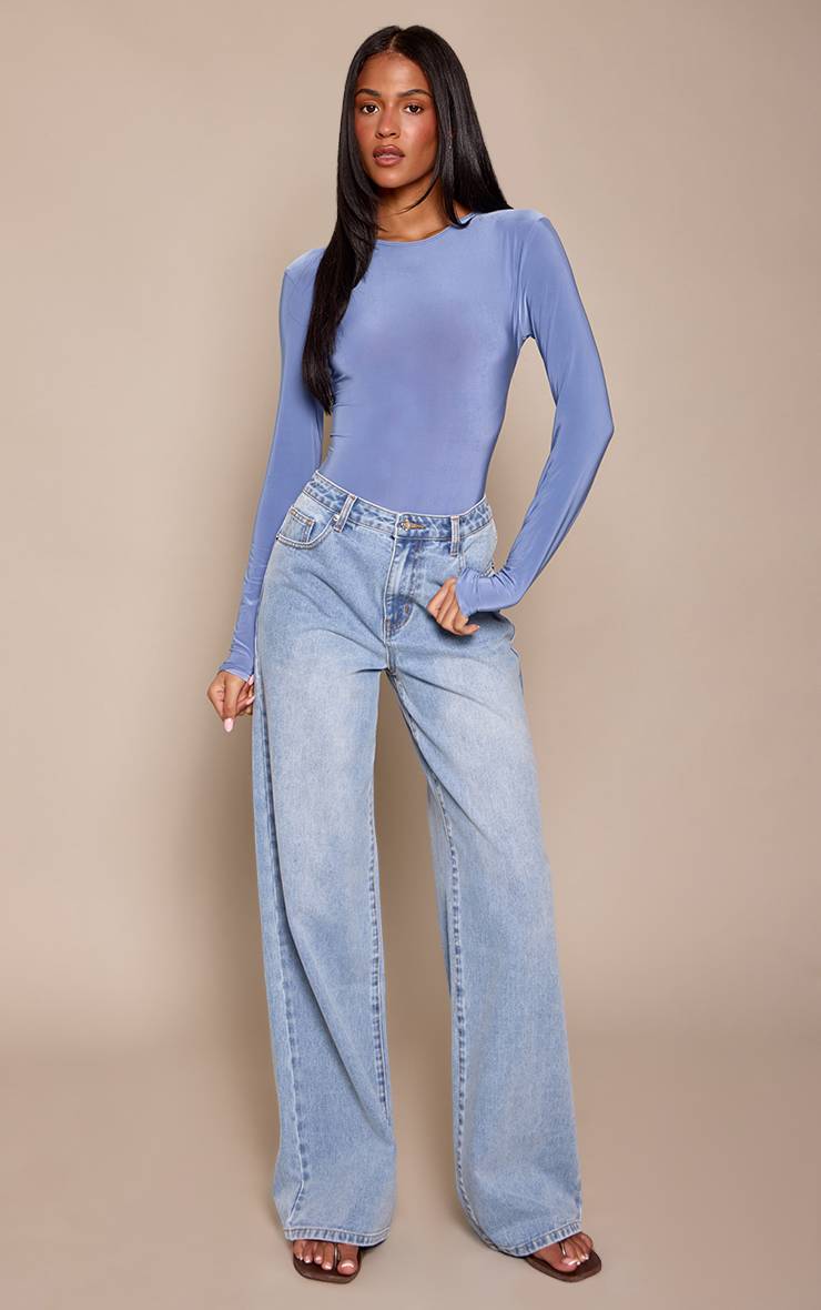 Bleu Poudré Body Moulant À Manches Longues En Jersey Fluide Tall
