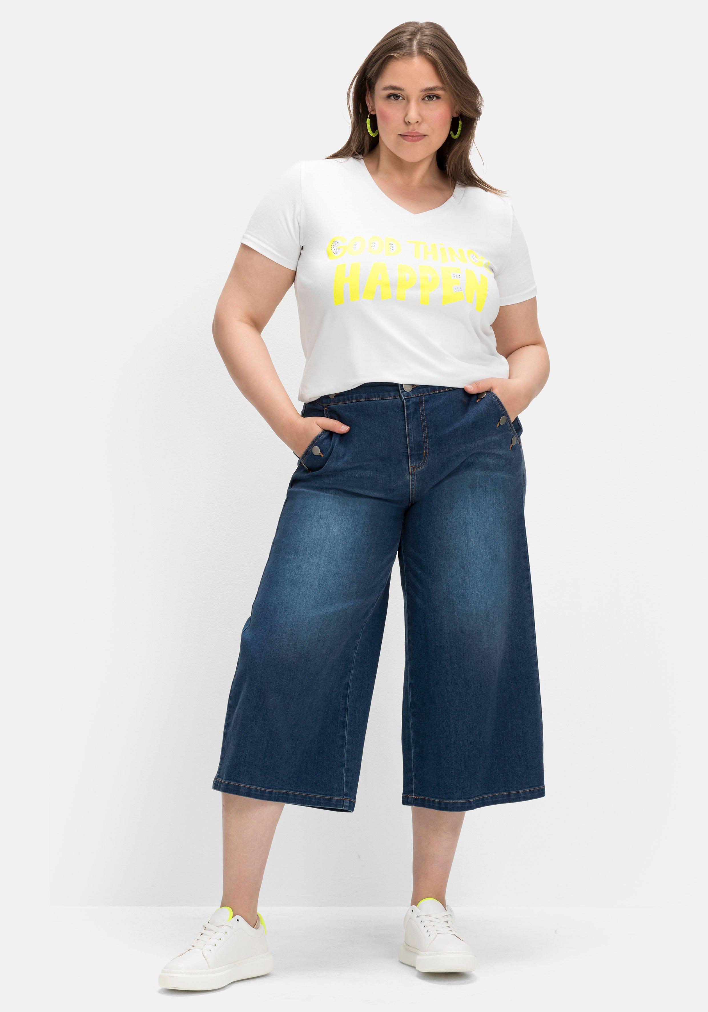 T-Shirt mit Neon-Frontdruck, elastische Qualität
