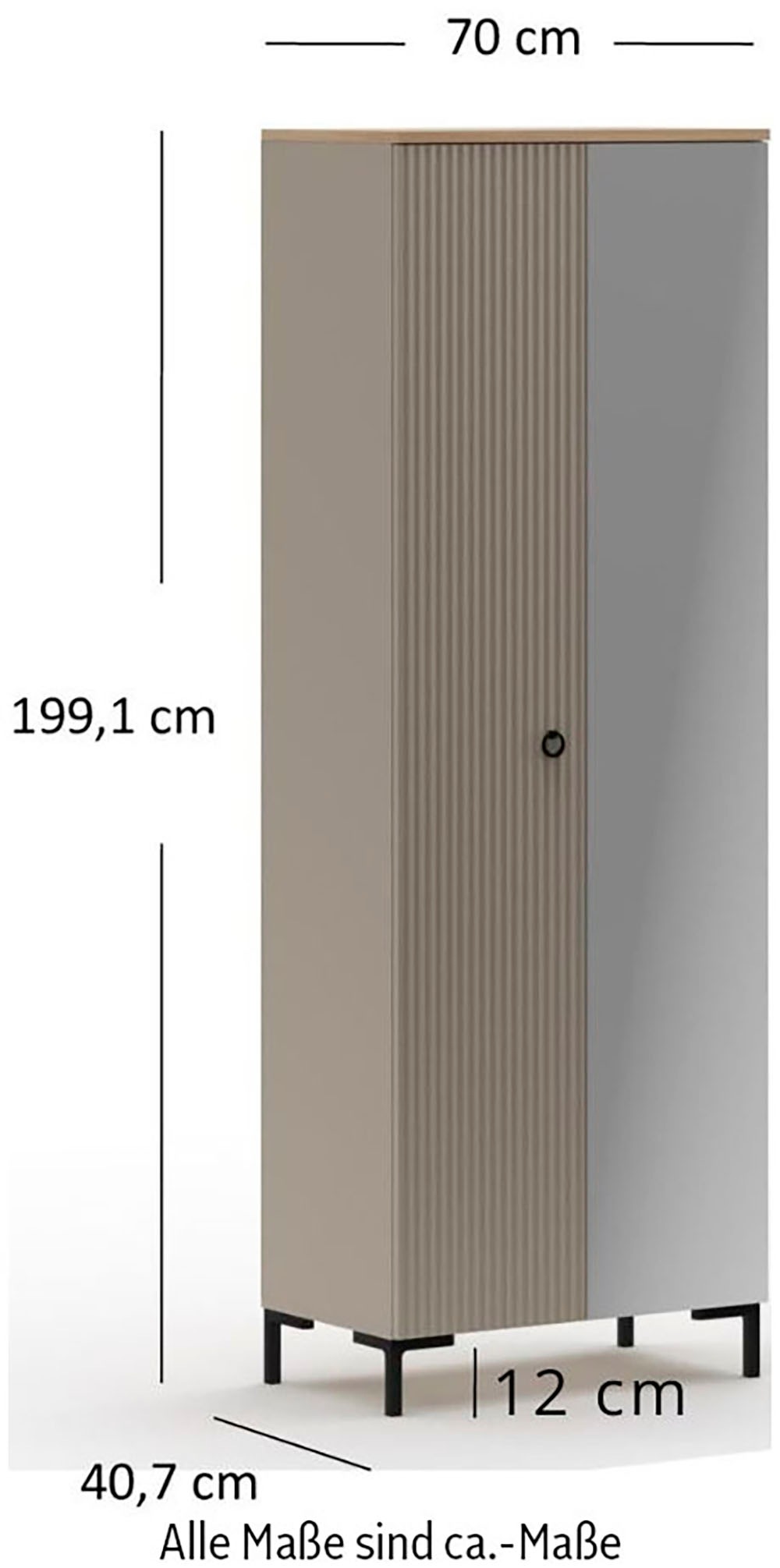 Home affaire Garderobenschrank »Luminara« 1 Stk. tlg. Kleiderschrank mit ausziehbarer Kleiderstange - (B/T/H) 70/41/199 cm