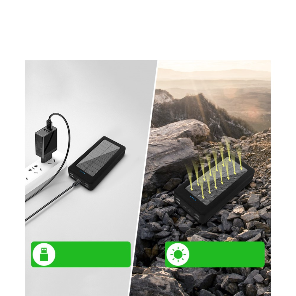 10000mAh Solar Powerbank mit 4x USB A Anschluss   LED Taschenlampe - Schwarz / Orange