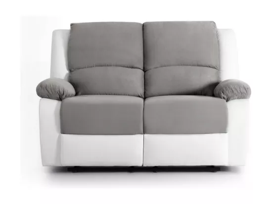 Canapé Relaxation 2 places Microfibre et Simili Léo - Blanc et gris - L143 x 93 x 96cm - Loungitude