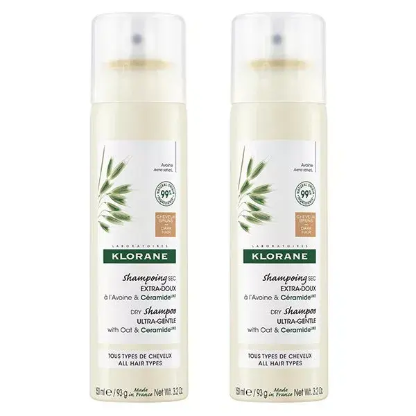 Klorane Duo Spray Shampoing Sec Teinté Extra Doux Avoine & Céramide Cheveux Châtains à Bruns Lot de 2 x 150ml