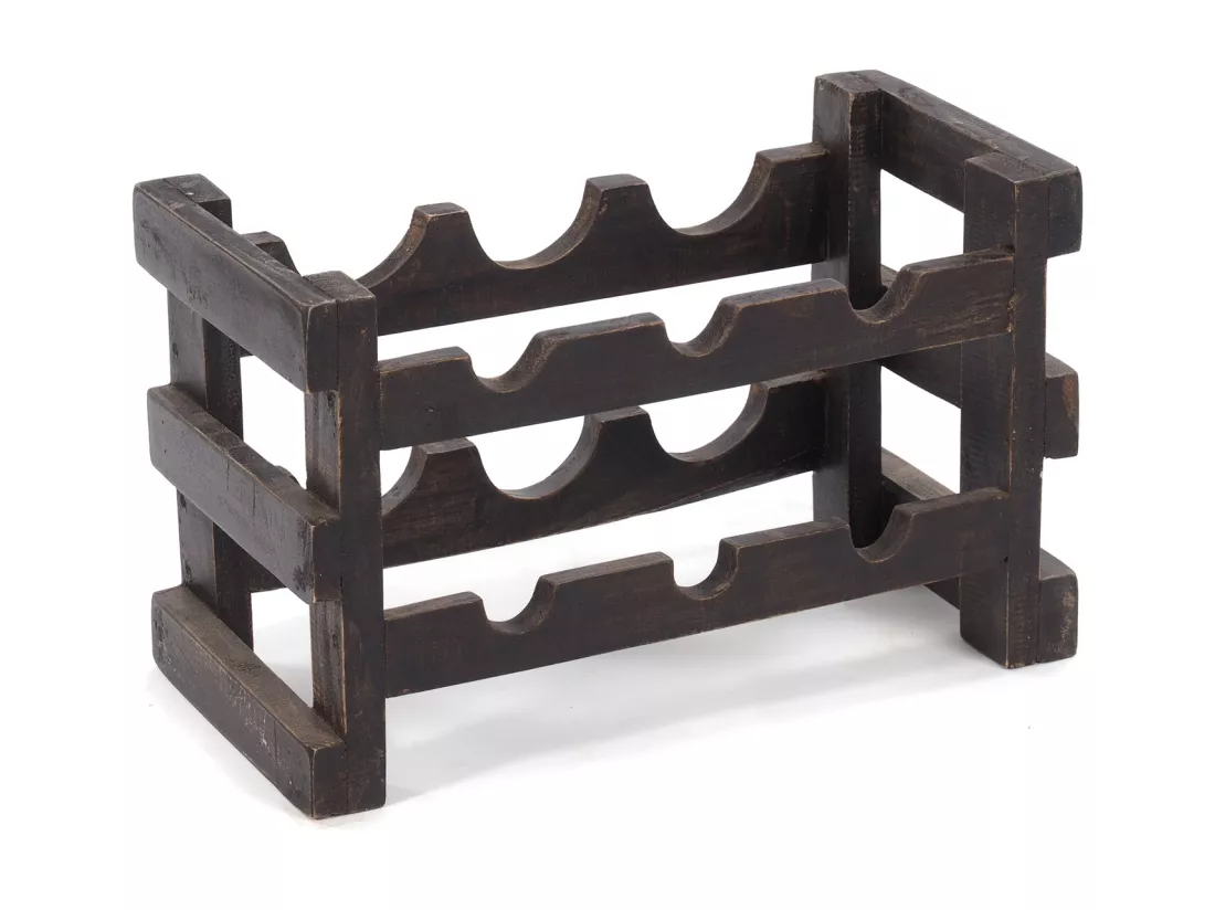 ÉTAGÈRE À BOUTEILLES RAISIN Bois de recyclage massif, pour 6 bouteilles 04 schwarz-natur