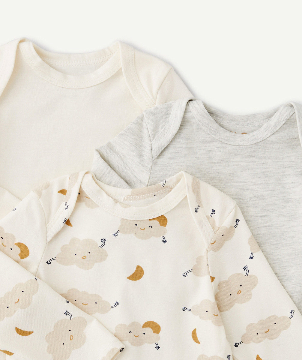 LOT DE 3 BODIES ÉCRU ET GRIS EN COTON BIOLOGIQUE