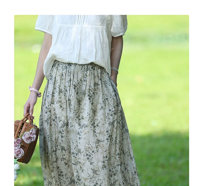 ZIMO - Midi A-lijn rok met hoge taille en bloemenprint