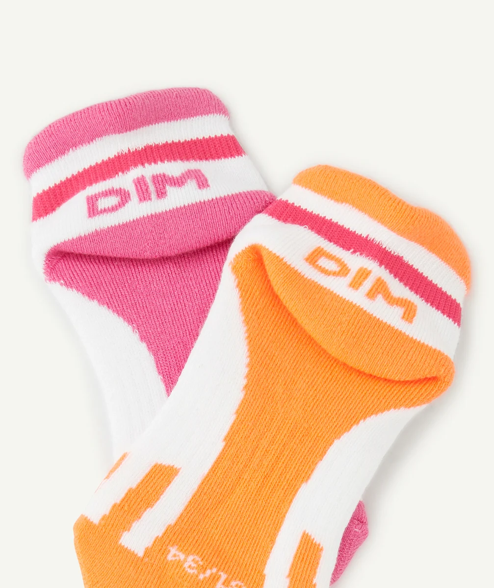 DIMLOT DE 2 PAIRES DE SOCQUETTES RETRO ROSE ET ORANGE