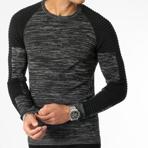 Pull Avec Empiecement Noir JUM-08 Anthracite Chiné