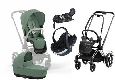 Cybex e-Priam Duovogn inkl. BeSafe iZi Go Modular X2 & Base, Leaf Green/Chrome Black
