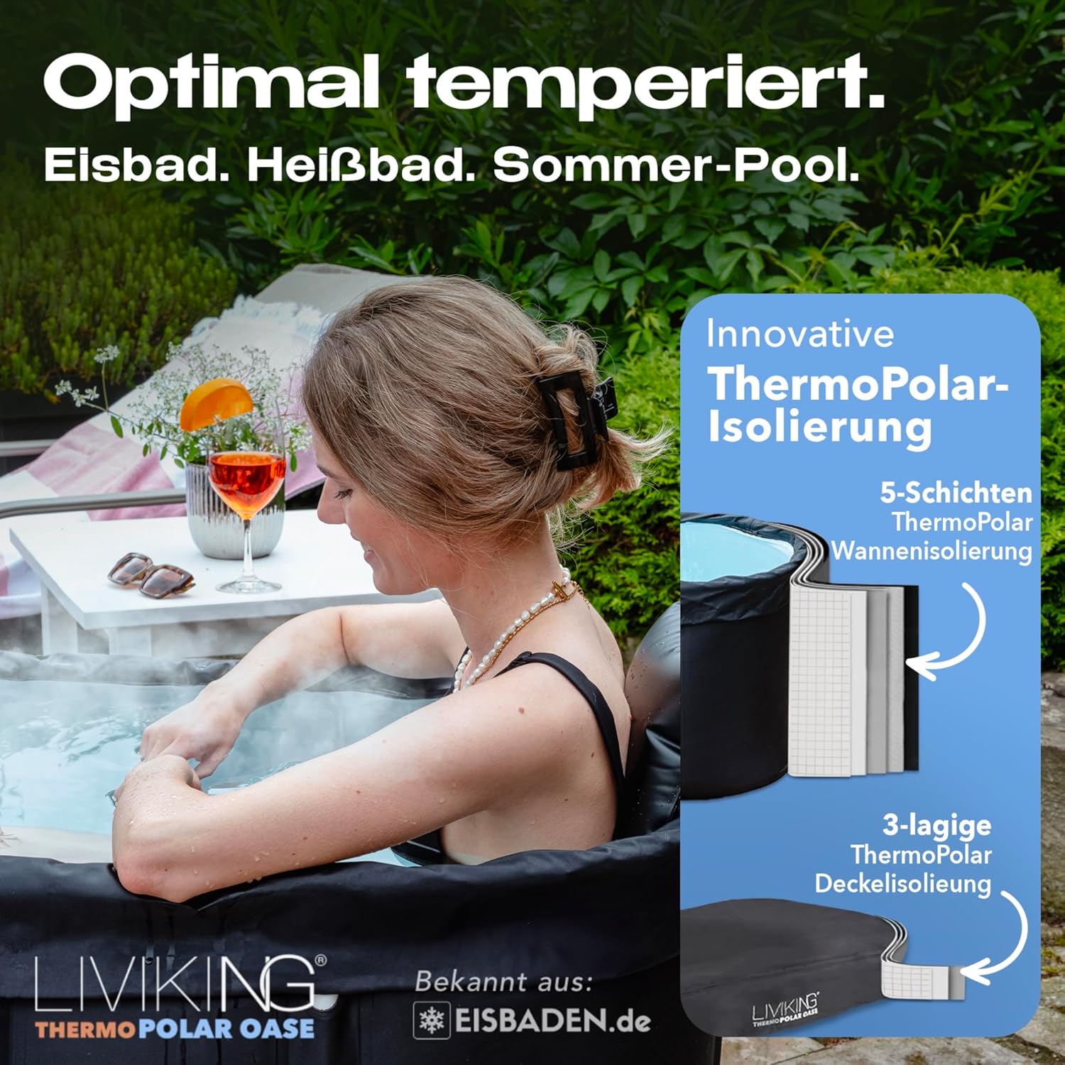 Eisbad + Faltbare Badewanne Erwachsene [120 cm - KOMFORT BUNDLE] Eisbaden Tonne, Mobile Badewanne Outdoor & Eistonne – Jetzt Eintauchen! (WeatherPro Bundle, schwarz)
