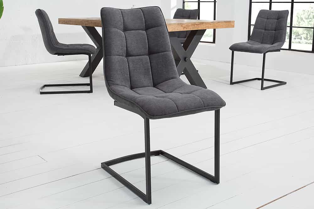 Design Freischwinger Stuhl MIAMI dunkelgrau Metallgestell matt schwarz