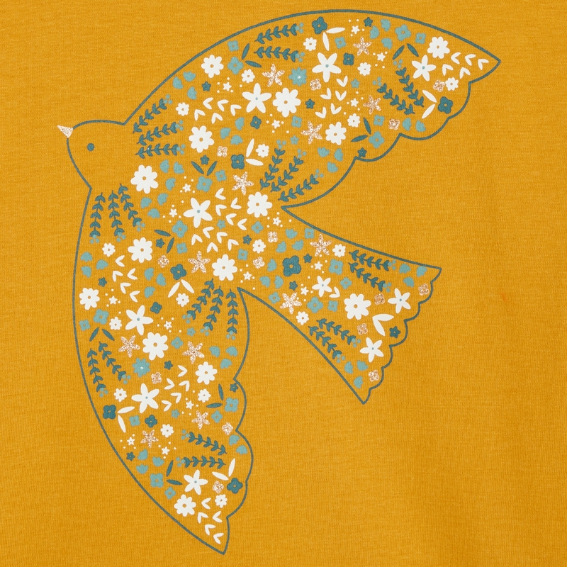 T-shirt manches longues motif colombe jaune fille