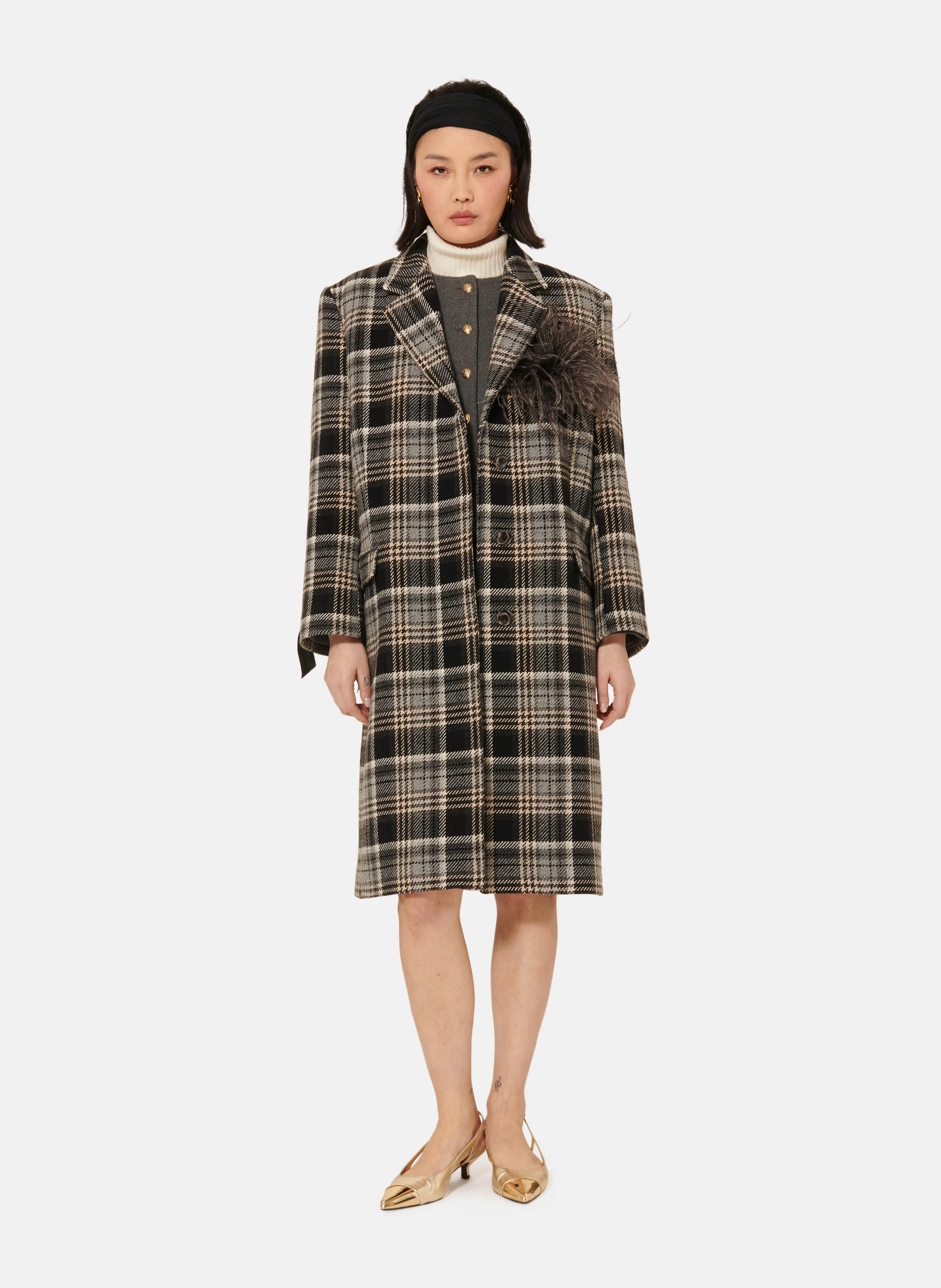 MARCEL - Manteau col tailleur en laine mélangée | Gris