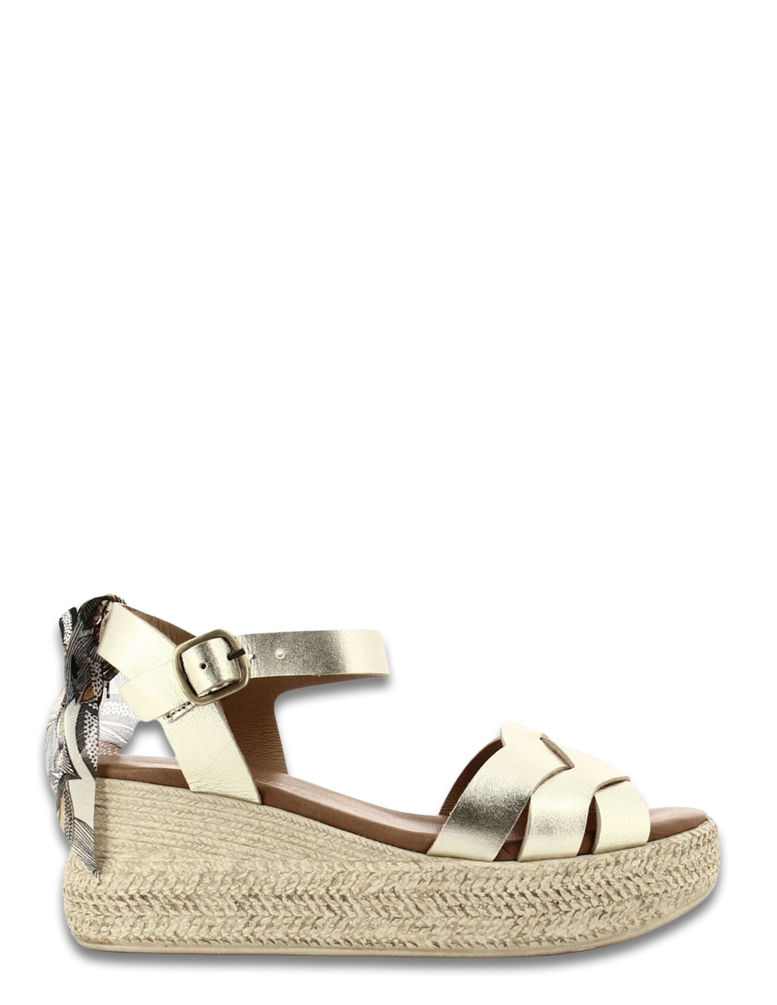 goodstep Sandales Compensées Chantal Cuir Doré et Foulard