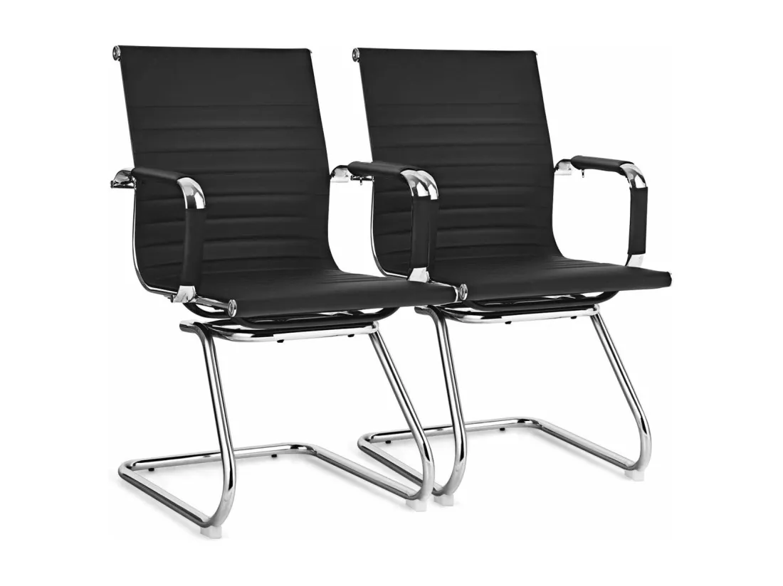 Lot de 2 Chaises de Bureau, Chaises de Conférence, Modernes et Robustes, en Cuir PU avec Base en Z, Chaises de Réception pour Maison, Bureau, Noir