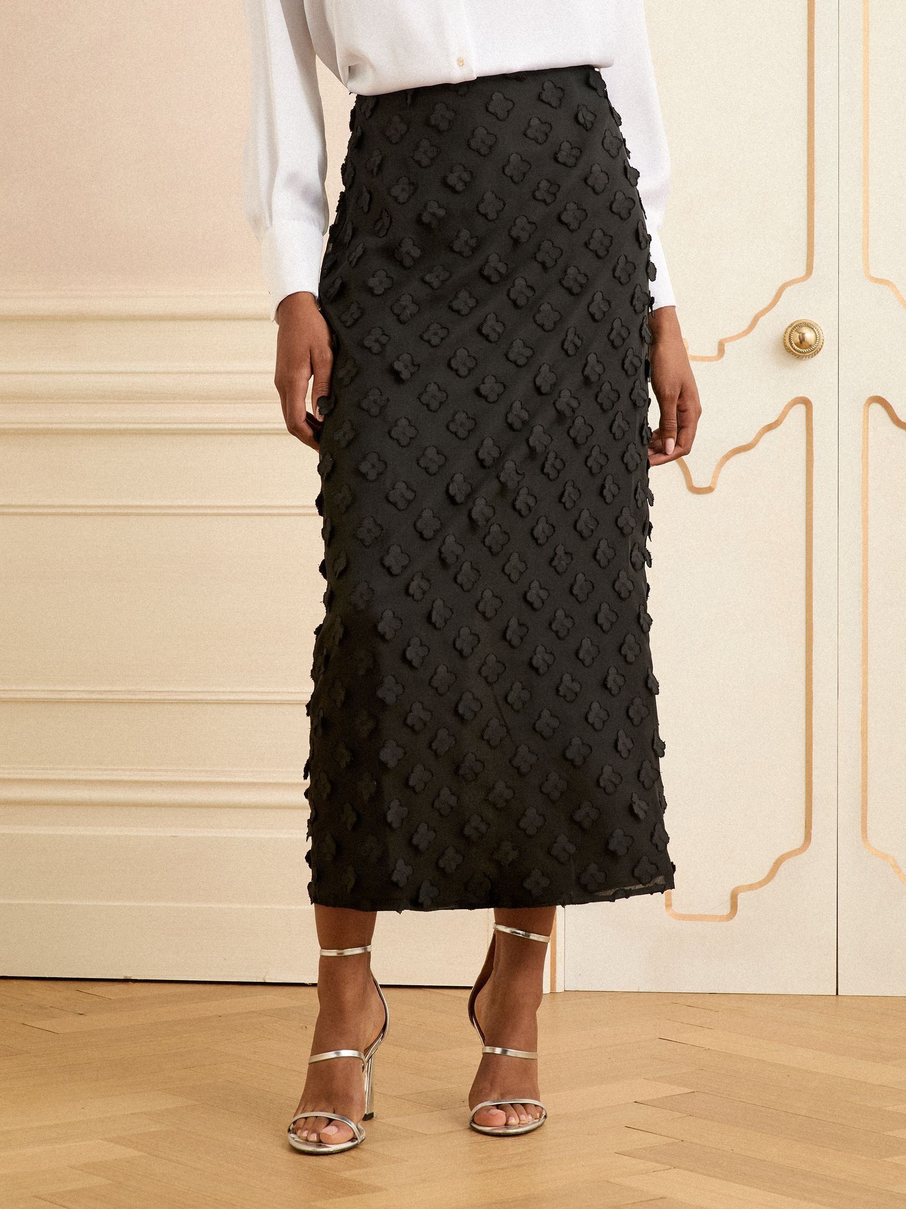 Zwart - Love & Roses 3D midirok met bloemenprint