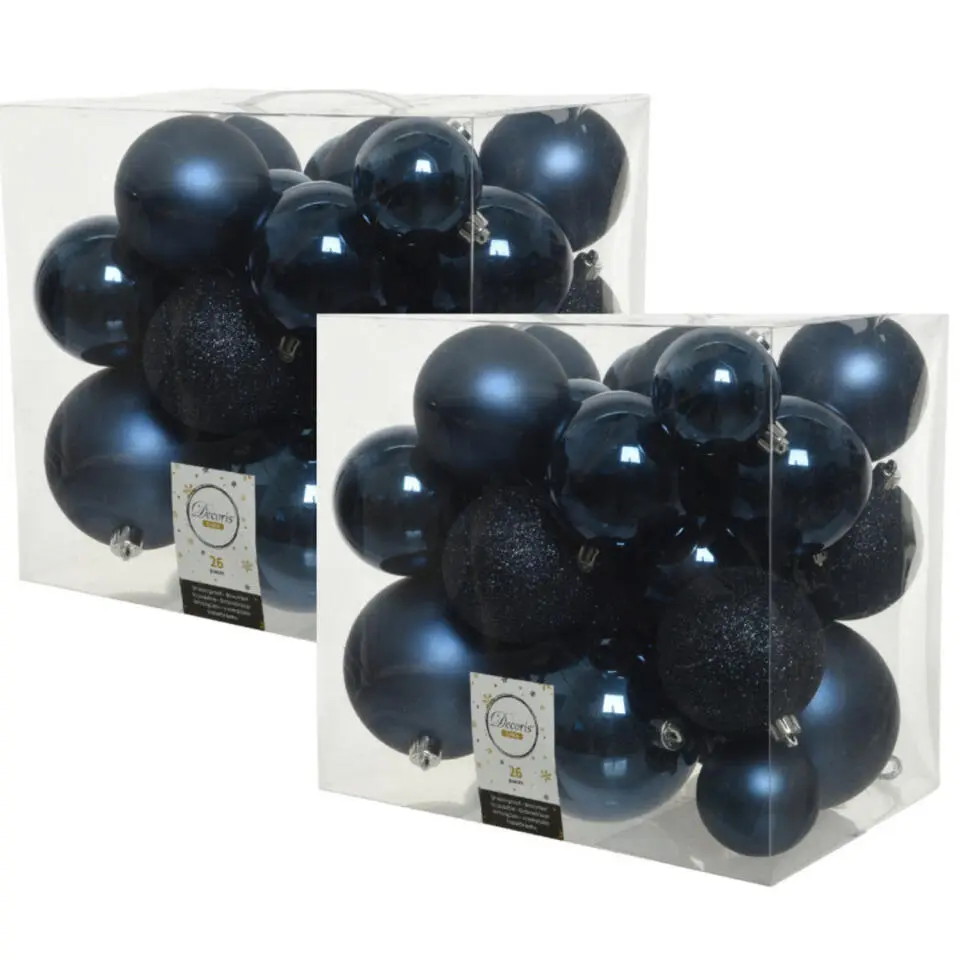 Decoris Kerstballen - 26x st - donkerblauw - 6-8-10 cm