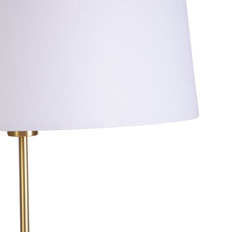 QAZQA - Moderne staande lamp goud I messing I messing met witte linnen kap 45 cm - Feest I Woonkamer I Slaapkamer - Rond staal I Langwerpig I Cilinder - LED-compatibel E27