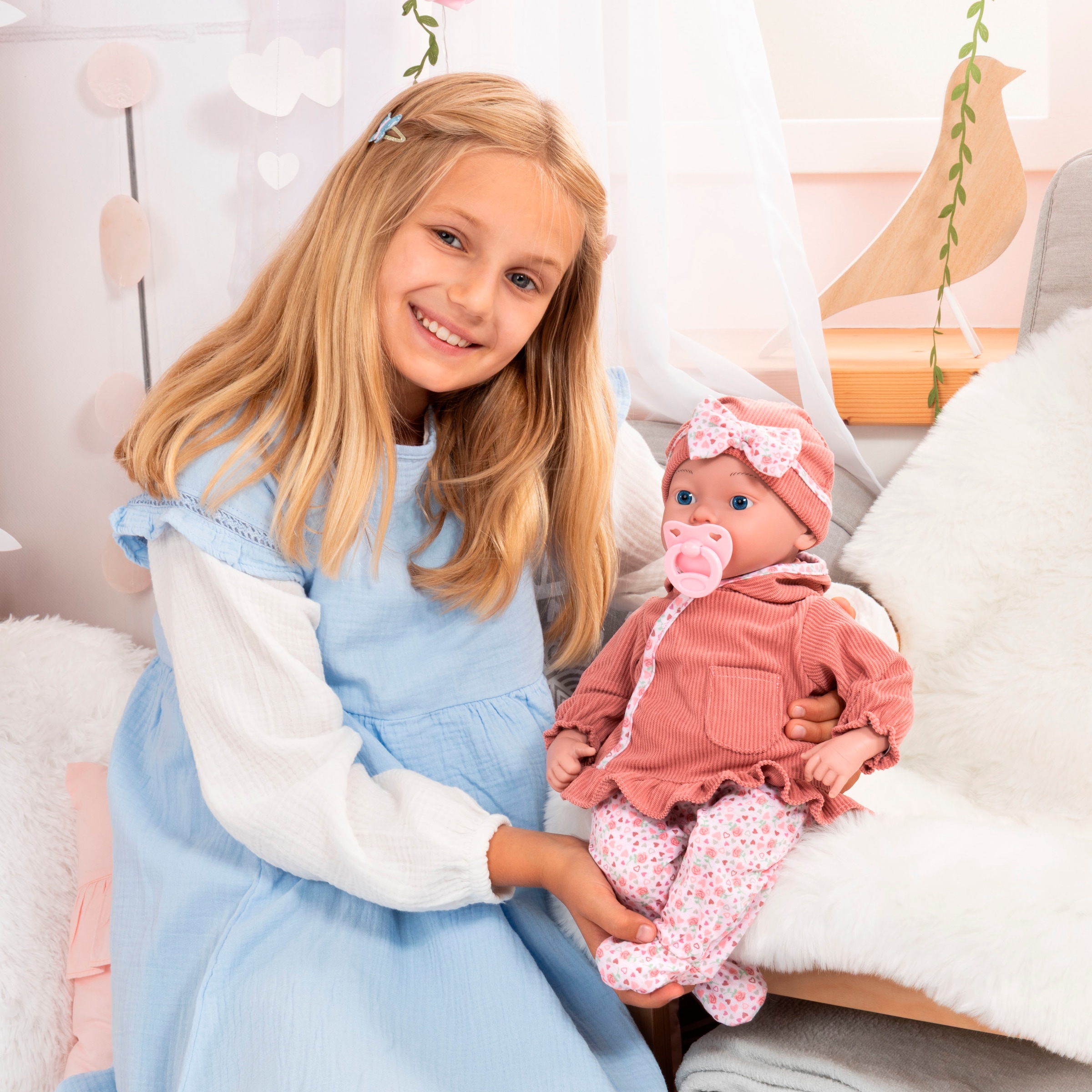 Bayer Babypuppe »Reborn Baby, 38 cm Herzchen braun«
