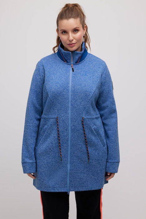 Long-Strickjacke, Tunnelzug, Stehkragen, 2-Wege-Zipper