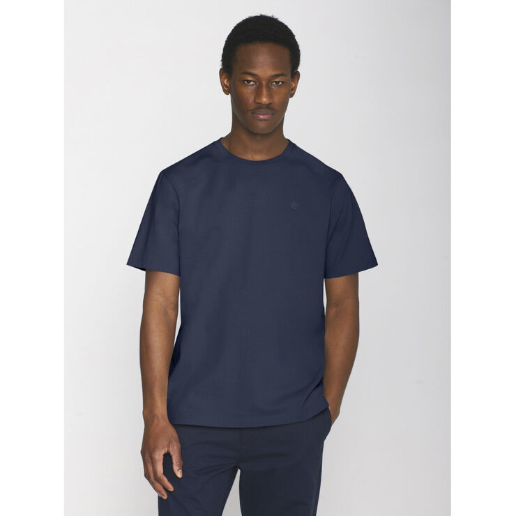 Knowledge Cotton Apparel LOKE badge tee - Regenerative Organic Certified - GOTS/Vegan Insigna blue melange