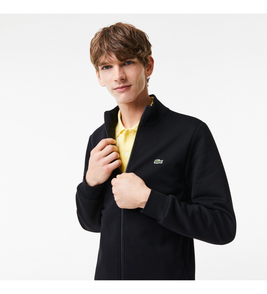 Moletom preto com zíper da Lacoste