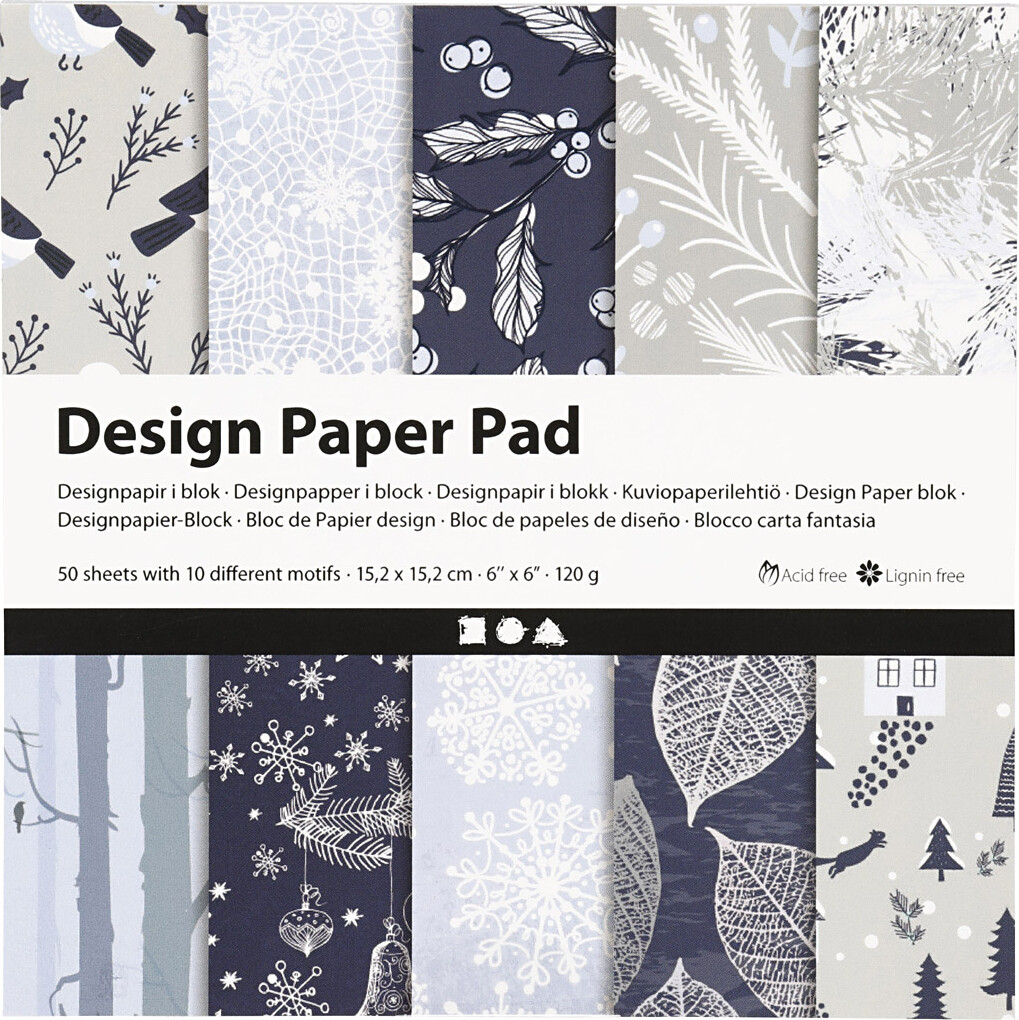 Designpapir I Blok - 15,2X15,2 CM - 120 G - Blå Grå - 50 Ark