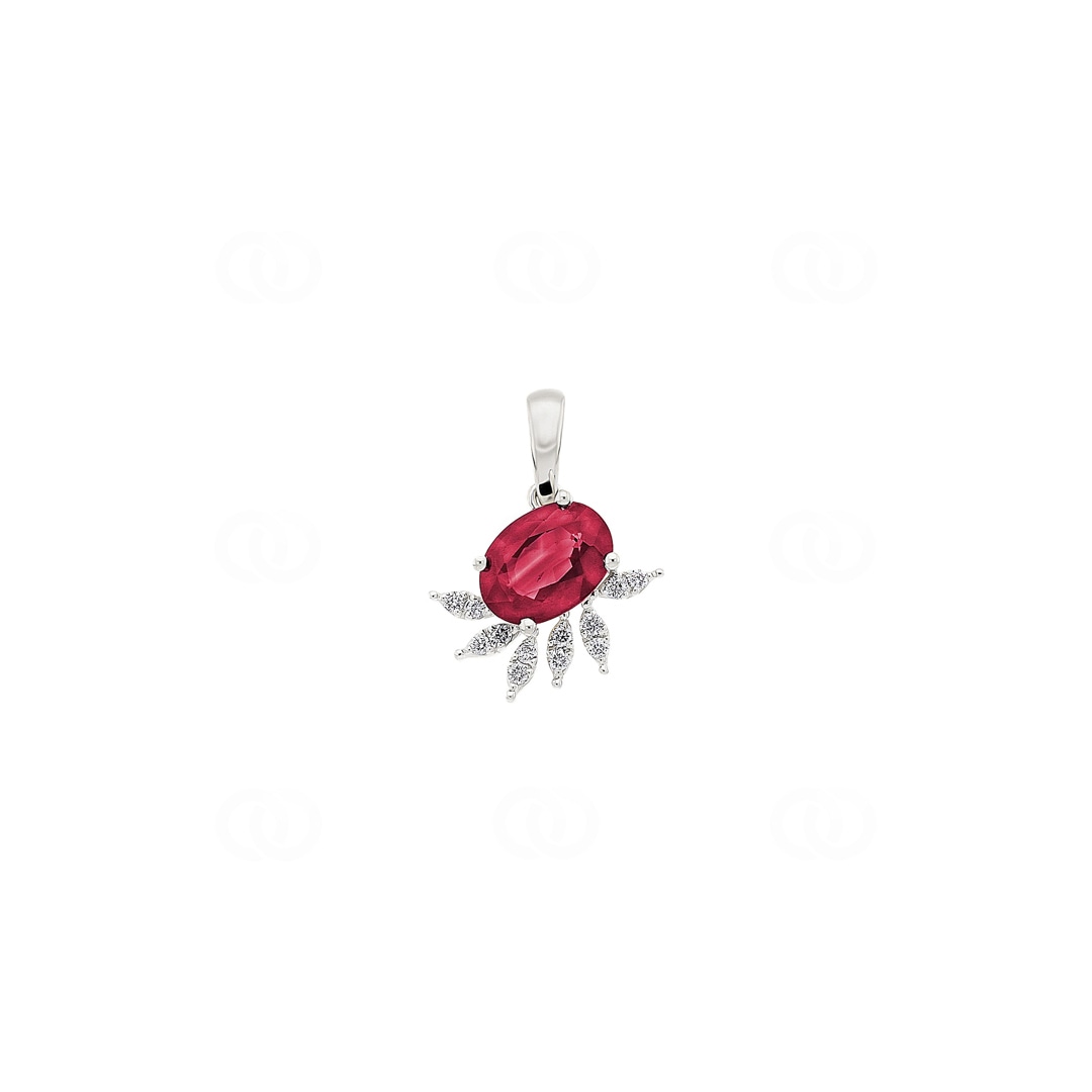 Anhänger 750/18 K Weissgold mit Rubin & Diamanten 0.05 ct H/si