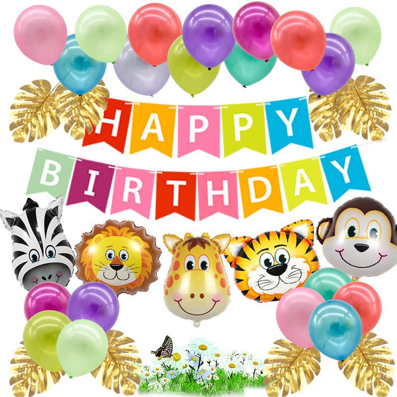 (38-tlg. Set) Party Ballons Kinder Geburtstag Luftballons Latex- und Folienballon   Girlande Safari - Bunt