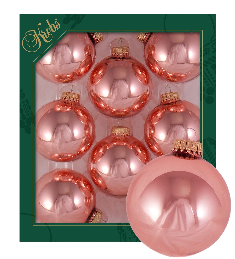 Roze glanzende glazen ballen, 7 cm, effen, 8 stuks, kerstballen, kerstversiering, kerstversieringen