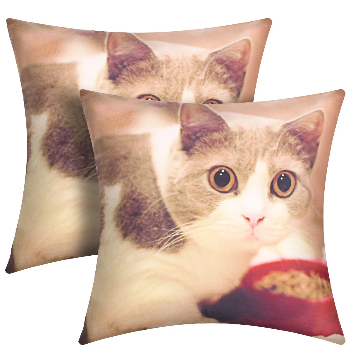 Lot de 2 housses de coussin AVIZAR - Motif Chat Gamelle