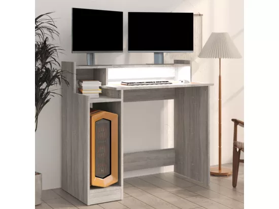 Bureau et lumières LED Sonoma gris 97x45x90cm Bois d'ingénierie