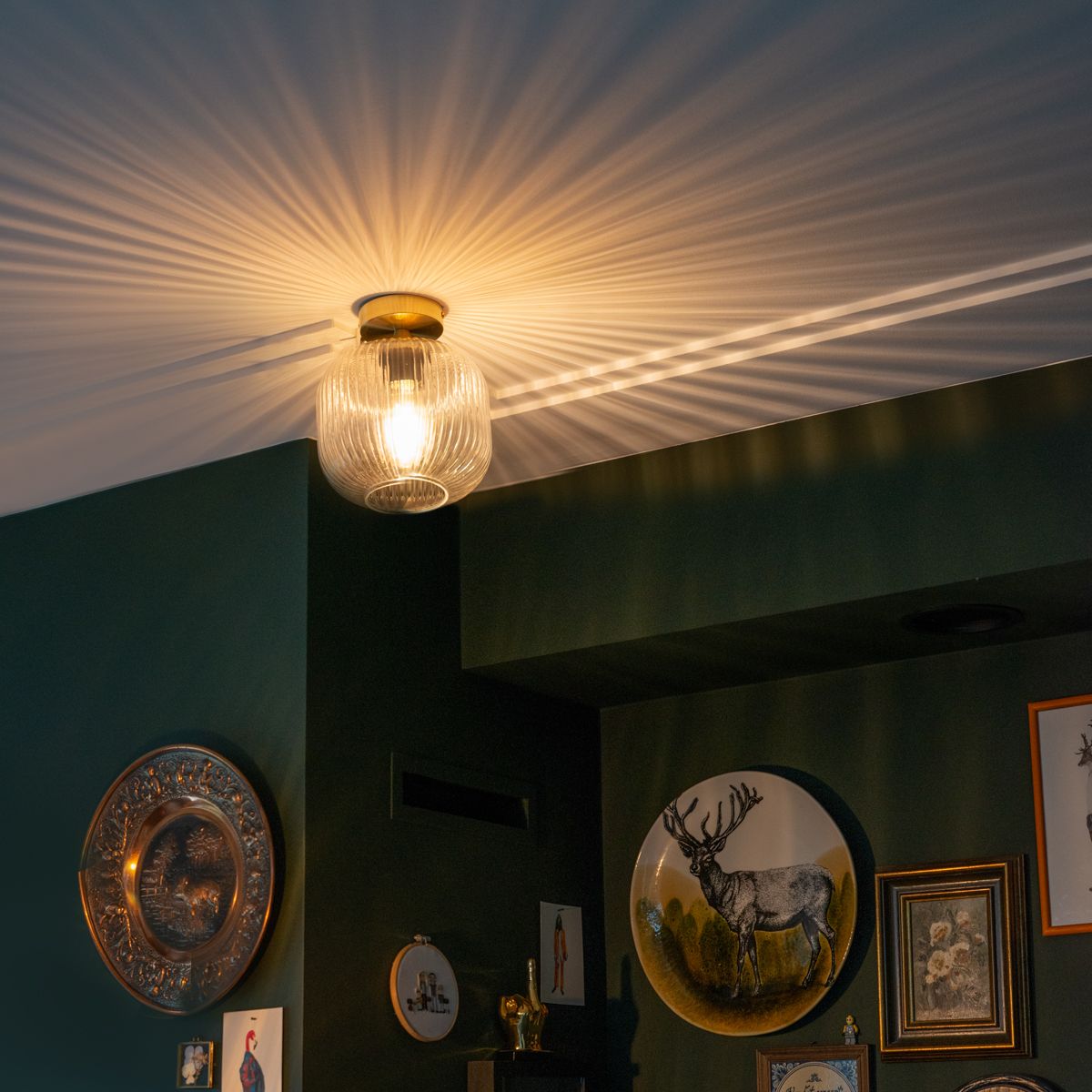 Art Deco plafondlamp messing met helder glas - Karel