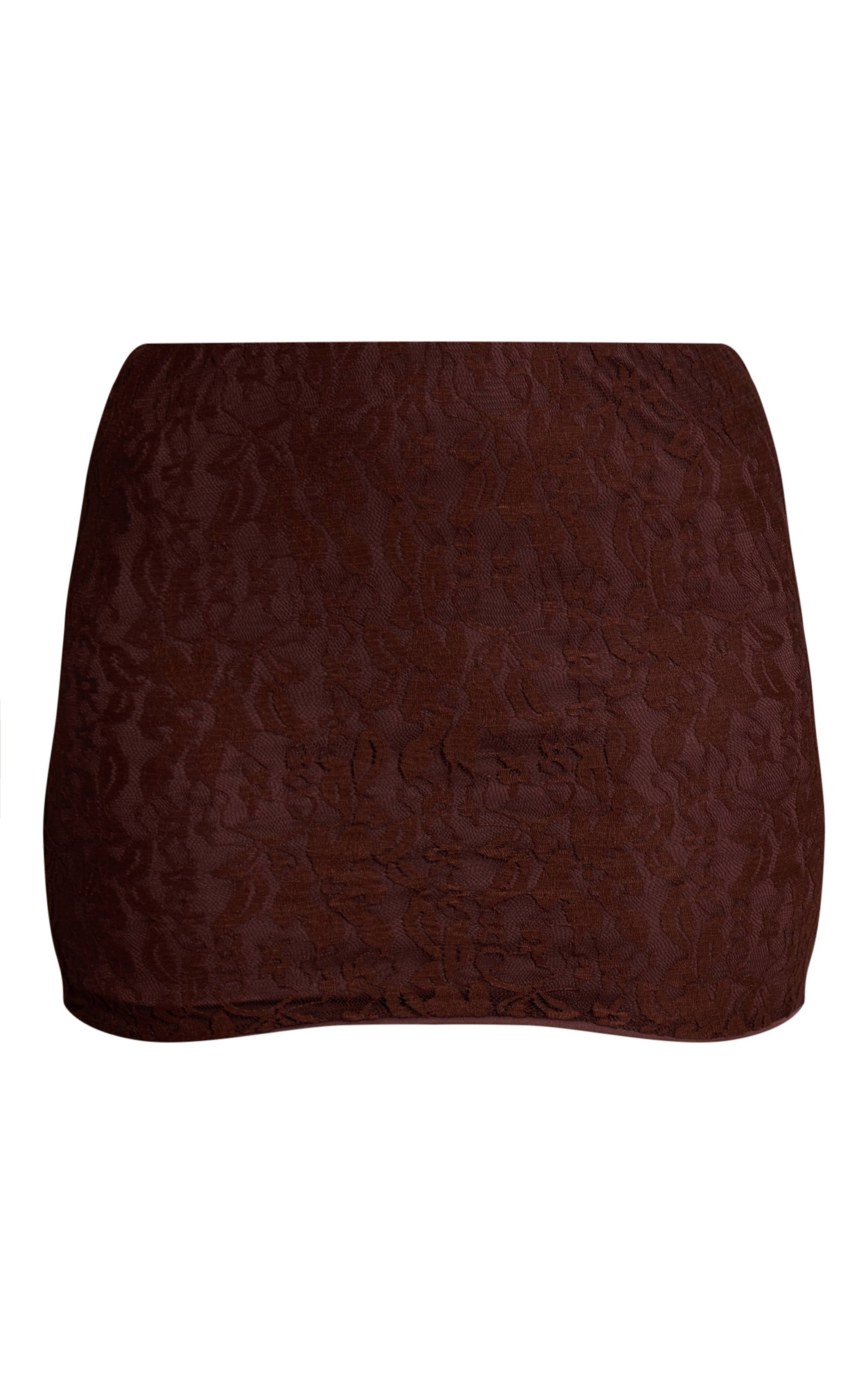 Marron Jupe Mini En Dentelle Taille Mi-haute Ensemble Coordonné