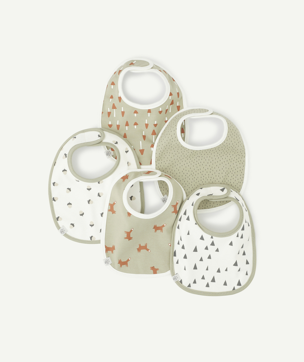 LASSIGLOT DE 5 BAVOIRS EN COTON BIO RENARD BÉBÉ GARÇON