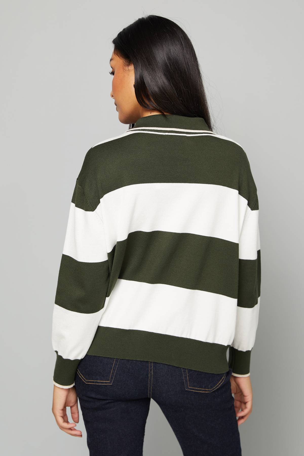 Wallis synthétiquell Polo Rayé à Col Petite Khaki