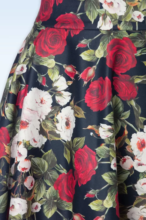Banned Retro Rose dreams swing rok in marineblauw