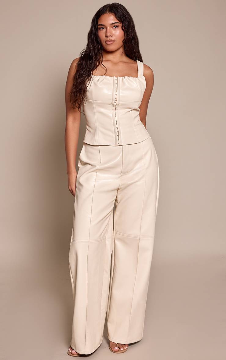 Crème Pantalon Shape Large En Synthétique Avec Détails De Coutures