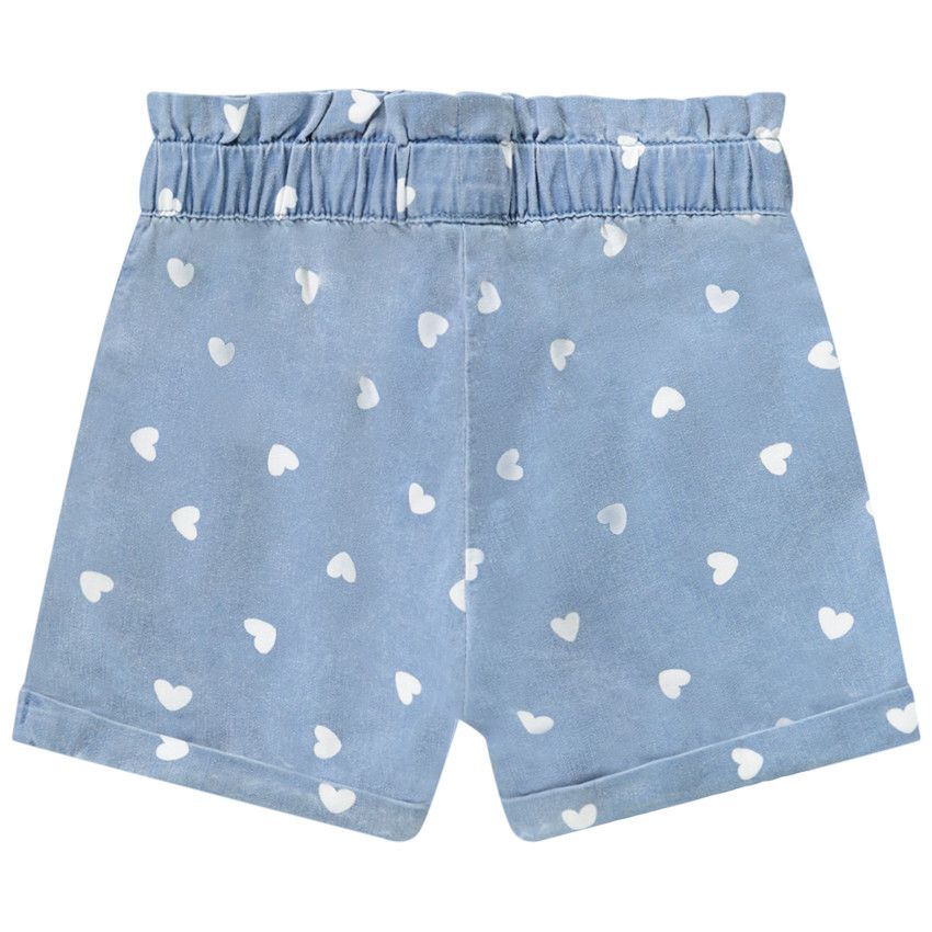 Short fluide paperbag en lyocell imprimé coeurs pour bébé fille - Bleu