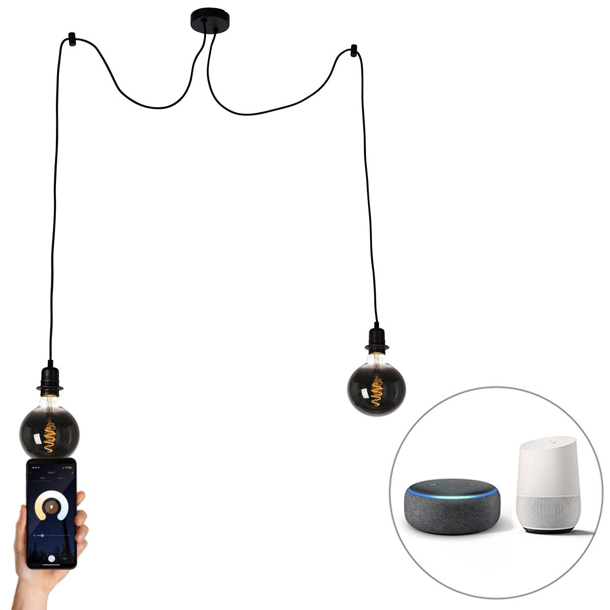 Smart hanglamp zwart incl. 2 Wifi G125 - Cava