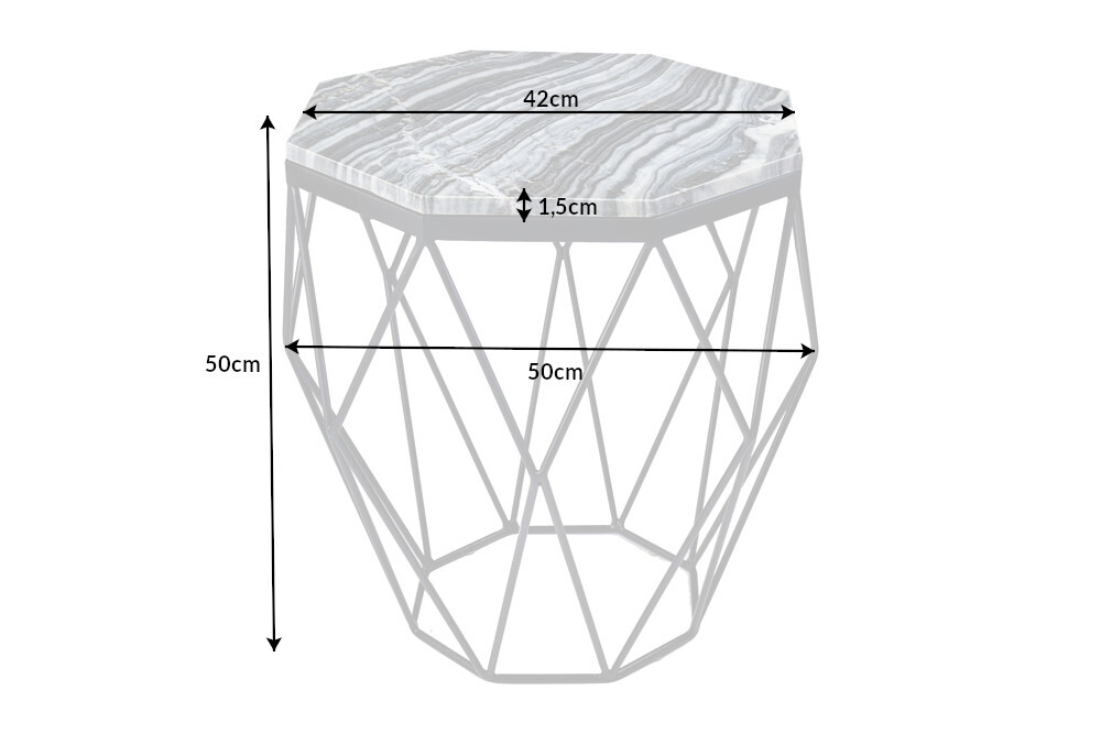 Design Beistelltisch DIAMOND 50cm grau Marmor schwarz Metall
